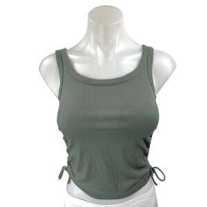 Princess Polly Women's Green Sleeveless Rib Knit Ruched Ties Crop Tank Top Sz 6
